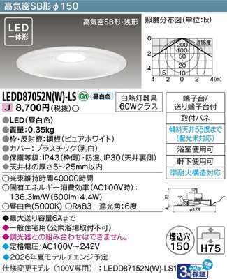 ���� LED�_�E�����C�g LEDD87052N(W)-LS